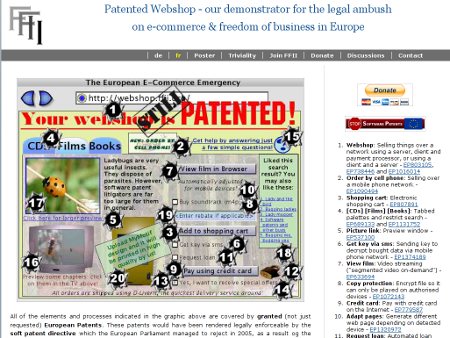 webshop.ffii.org mit Hinweisen auf Softwarepatente