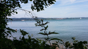 Sommer, See, Konstanz im Hintergrund die Fähre