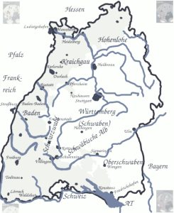 Landkarte die, die Grenze zwischen Baden und Schwaben zeigt