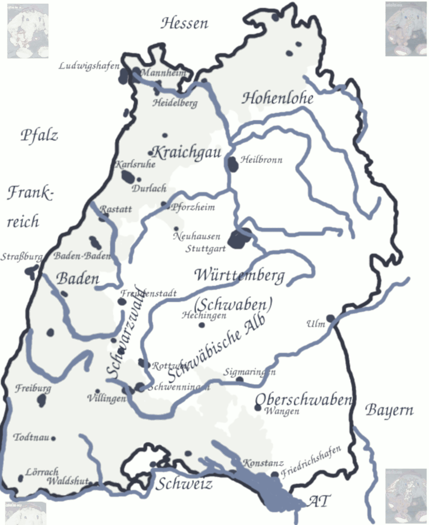 Landkarte Baden-Württemberg von utele und frido mit der Grenze zwischen Baden und Schwaben
