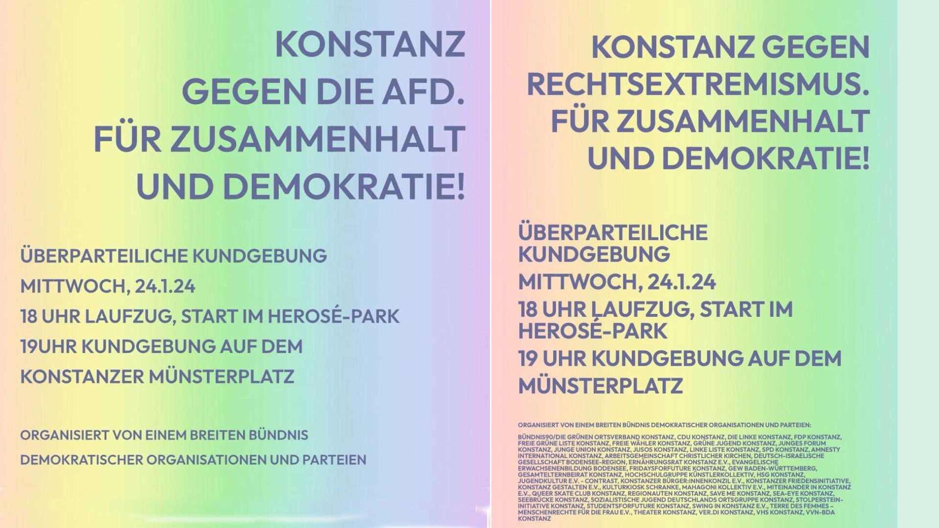 Bündnis gegen Rechts, Konstanz zwei Aufrufe zuerst auch gegen die AfD, danach nur gegen Rechtsextemismus
